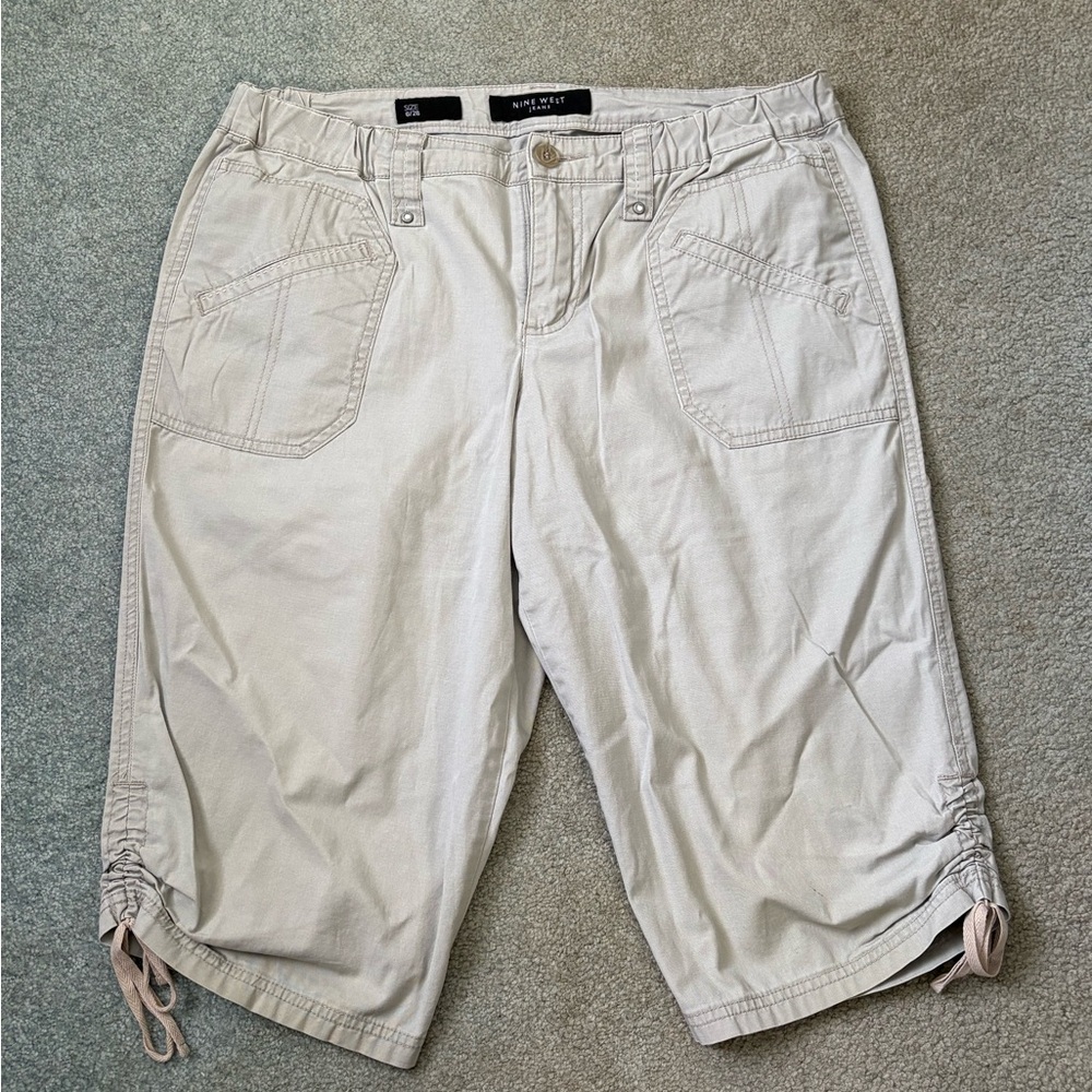 Nine West Jeans women’s 6/28 tan pants knee hugger with draw string legs